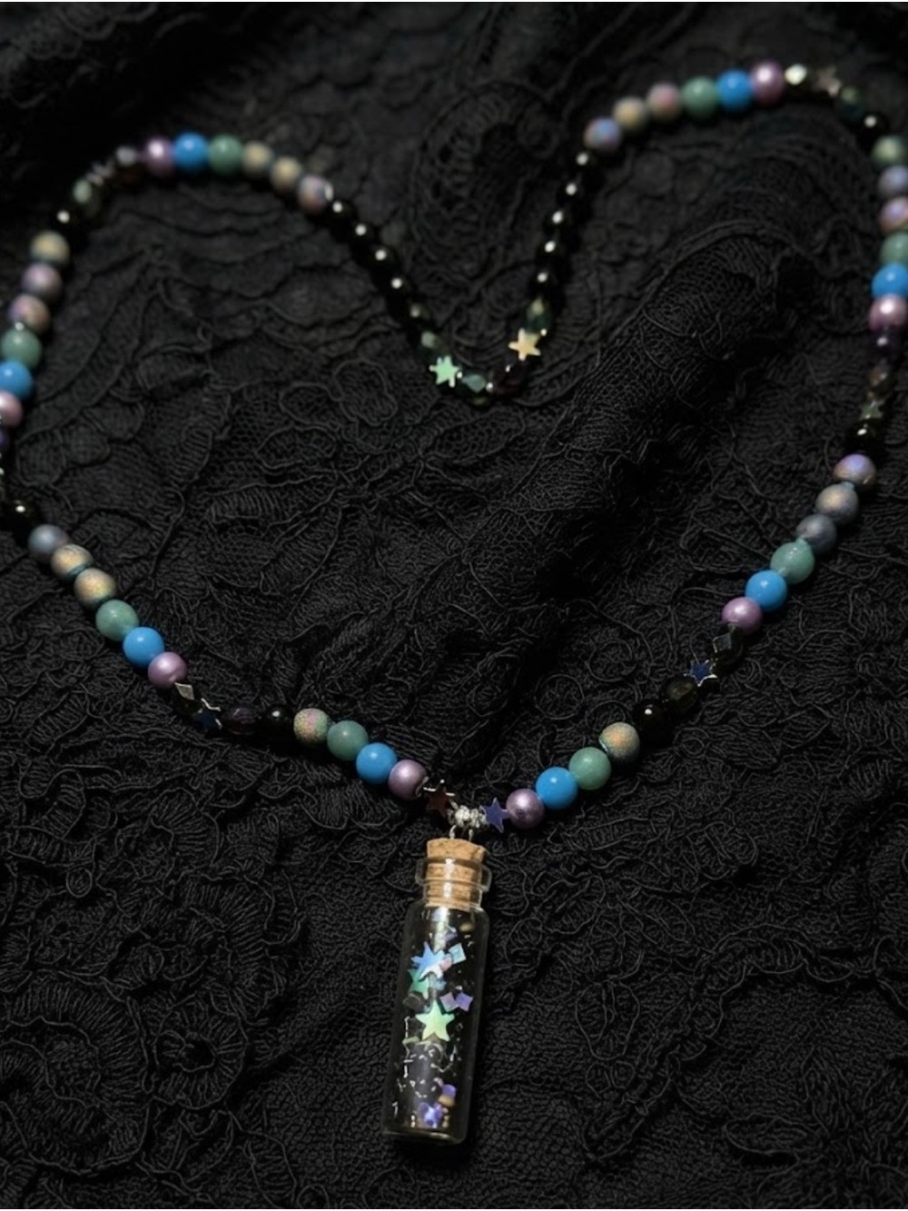 Intoxicating Wishes Necklace (Rainbow Hematite, Black Obsidian, Rainbow Druzy) - Picture 4 of 4
